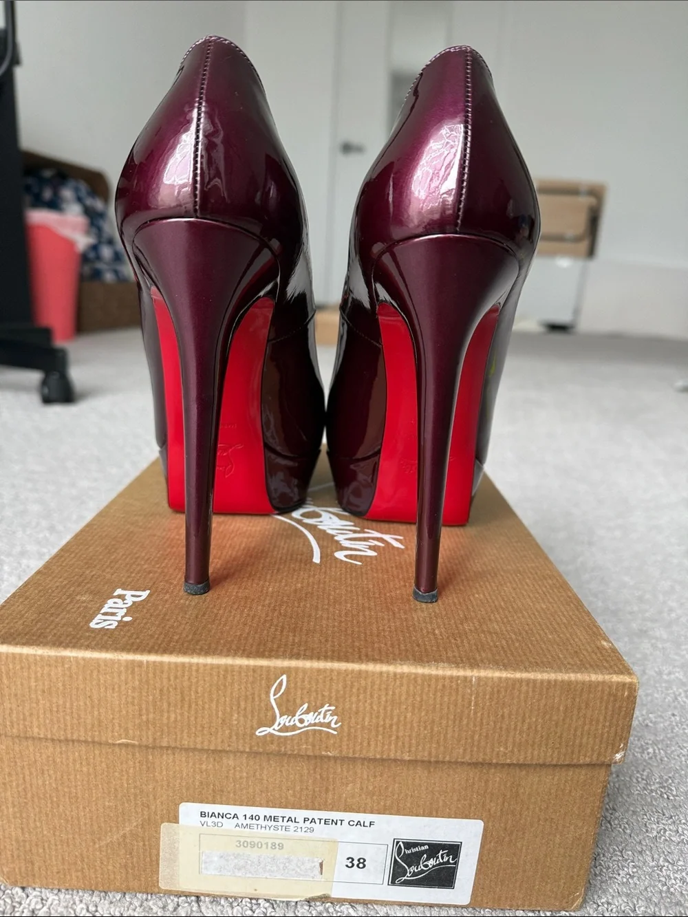 Christian Louboutin Burgundy Patent Platform Stiletto Pumps